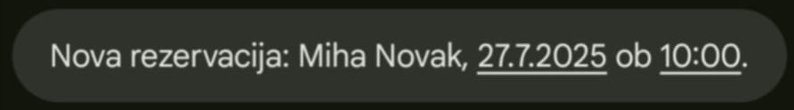 SMS opomniki - obvestilo zaposlenemu o novi rezervaciji