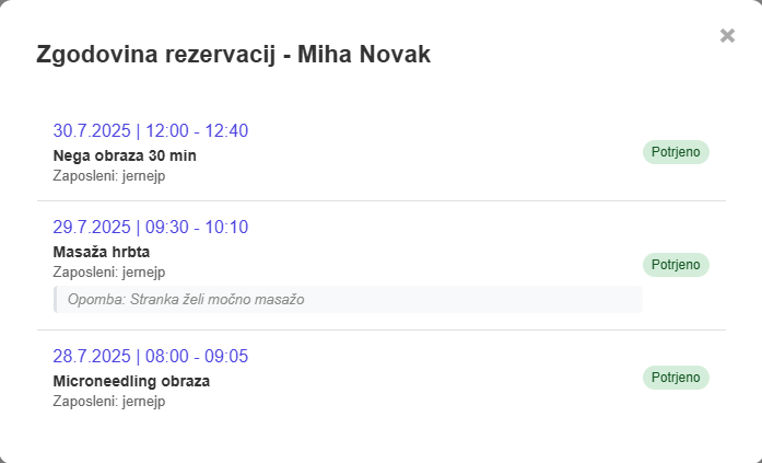 Prikaz zgodovine strank - primer 2
